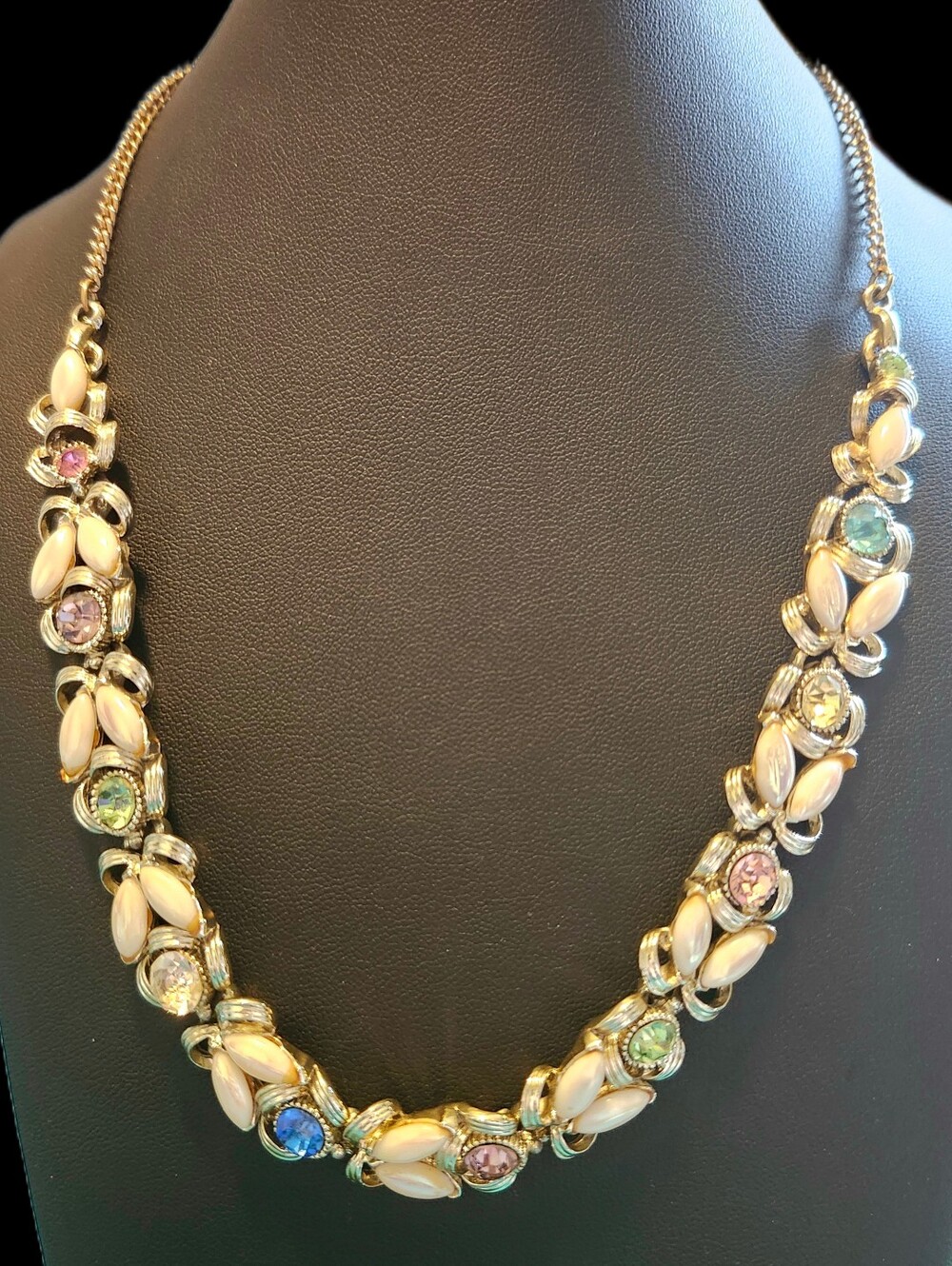 Vintage BSK Multicolored Rhinestone & Opalescent Bead Necklace (READ)